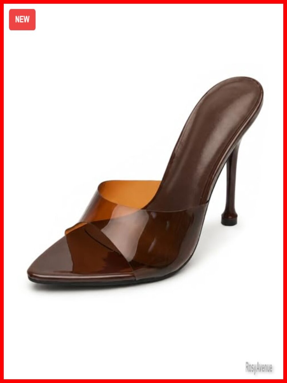 Women's Clear Pointed Toe Stiletto Slide Sandals Transparent Strap Wedding Heels
